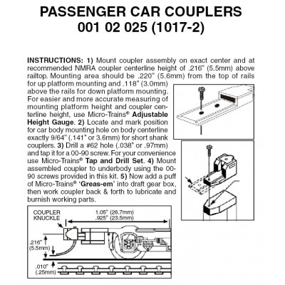 Passenger Car Couplers Assembled 2 pr (1017-2)            