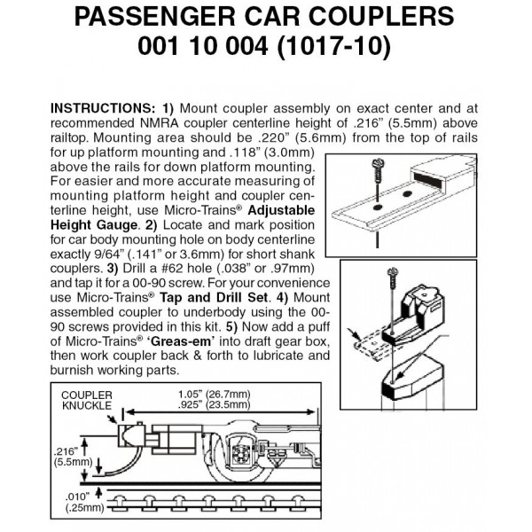 Assembled Passenger Car Coupler 10pr (1017-10)