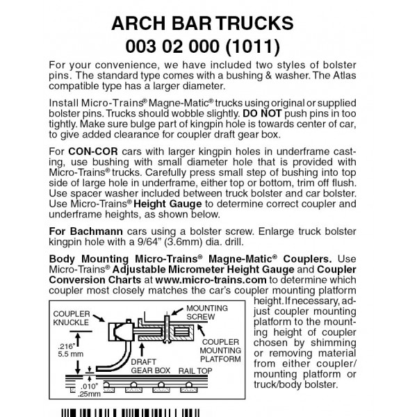 Arch Bar Trucks w/o couplers 1 pr (1011)