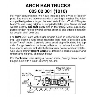 Arch Bar Trucks w/ short ext. couplers 1 pr (1010)