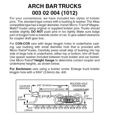 Arch Bar Trucks w/ long ext. couplers 1pr (1012)