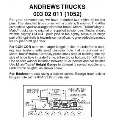 Andrews Trucks with short ext. couplers 1pr (1052)