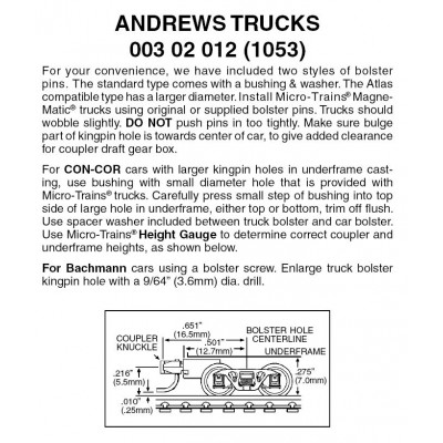Andrews Trucks with med. ext. couplers 1 pr (1053)