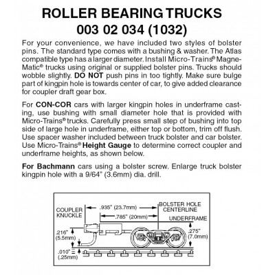 Roller Bearing Trucks w/ long ext. couplers 1 pr (1032)