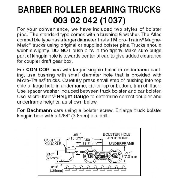 Barber Roller Bearing Trucks w/ med. ext. couplers 1 pr. (1037)