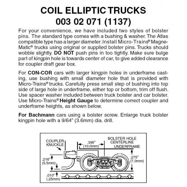 Coil Elliptic Trucks w/ short ext. couplers 1 pr (1137)