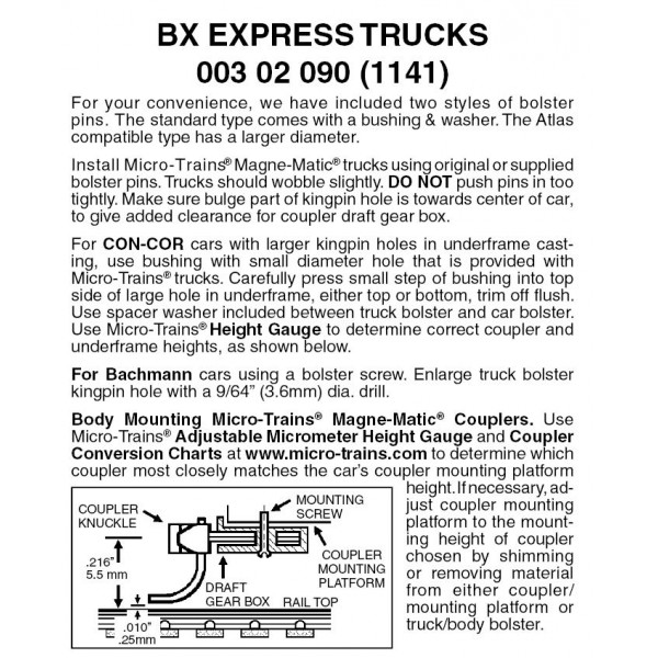 BX Express Trucks  w/o couplers 1 pr (1141)