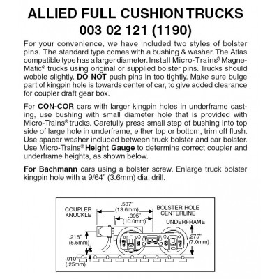 Allied Full Cushion Trucks w/short ext.couplers 1 pr. (1190)