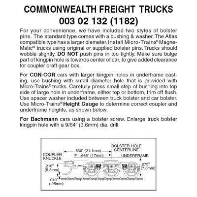 6-wheel Commonwealth Freight Trucks w/med. ext. cplrs 1 pr (1182)