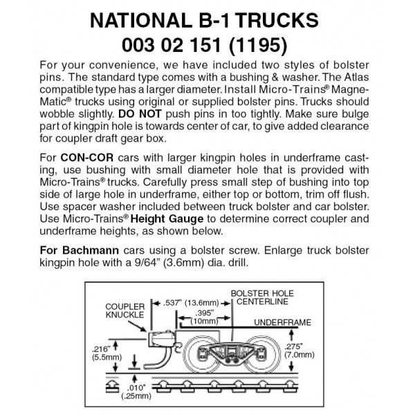 National B-1 Trucks w/ short ext. couplers 1 pr (1195)