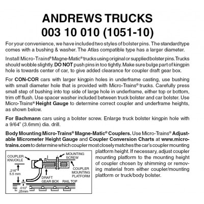 Andrews Trucks w/o couplers 10 pr (1051-10)