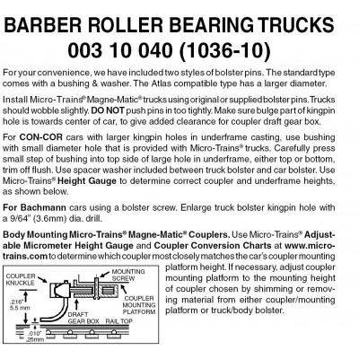 Barber Roller Bearing Trucks w/o couplers 10 pr (1036-10)
