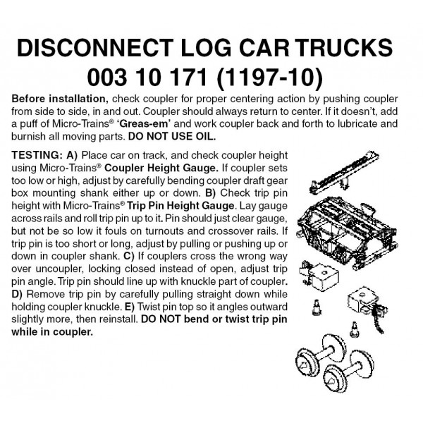 Disconnect Log Car Trucks w/ short ext. couplers 10pr (1197-10)