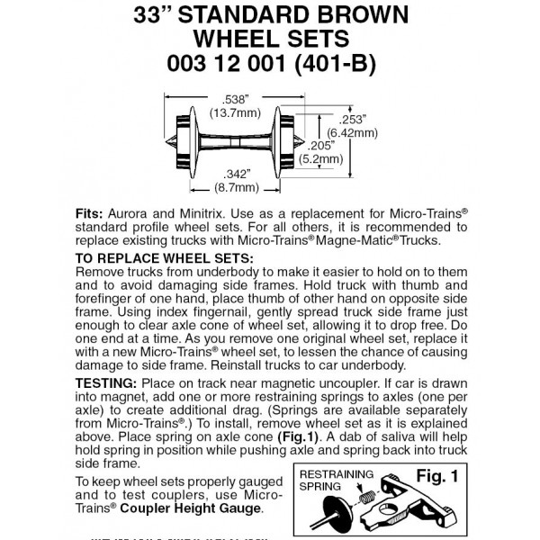 33" Standard Wheel Sets (Brown) 48 axles (401-B)