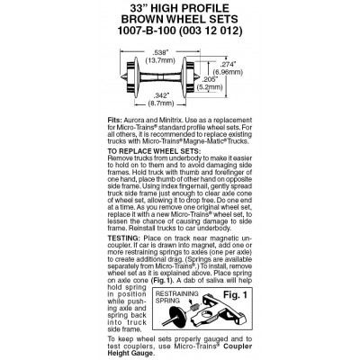 33" High-profile Wheel Sets (Brown) 100 axles (1007-100B)
