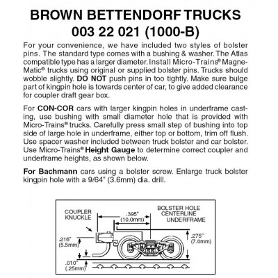 Bettendorf Trucks w/ short ext. couplers Brown 1 pr (1000-B) 