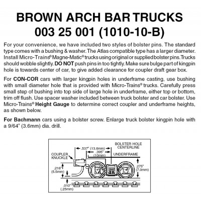 BROWN Arch Bar w/ short ext. couplers10 pr. (1010-10B)