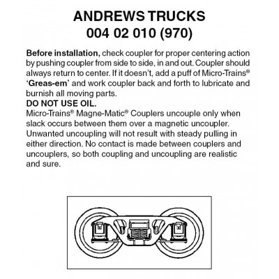 Andrews Trucks w/o couplers 1 pr (970)