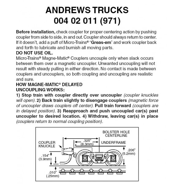 Andrews Trucks w/short ext. couplers 10pr (971-10)