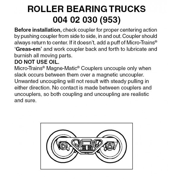 Roller Bearing Trucks w/o coupler 1 pr (953)