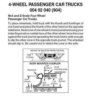4-wheel passenger car trucks w/o coupler 1pr (904)