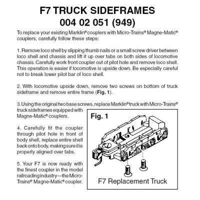 F-7 conversion truck side frames w/ short ext. couplers 1pr (949)
