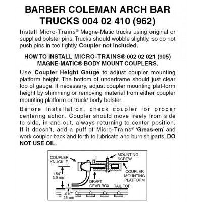 Barber Coleman Arch Bar Trucks 1 pr (962)