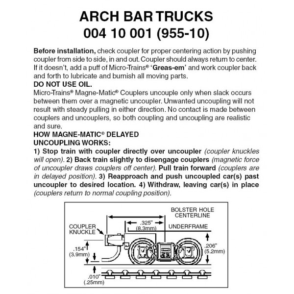 Arch bar Trucks w/ short ext. couplers 10pr (955-10)