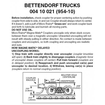 Bettendorf Trucks w/short ext. couplers 10pr (954-10)