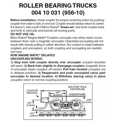 Roller Bearing Trucks w/short ext. couplers 10pr (956-10)