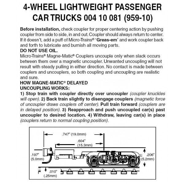 4-wheel Lightweight Passenger Car Trucks (10 pr) (959-10)