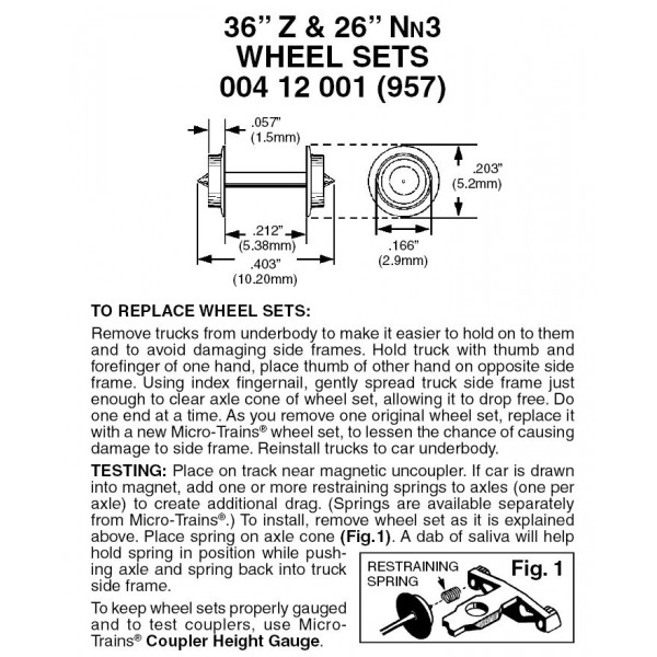 Wheel Sets 36" dia. for Z / 26" dia. for Nn3 12 ea (957) 