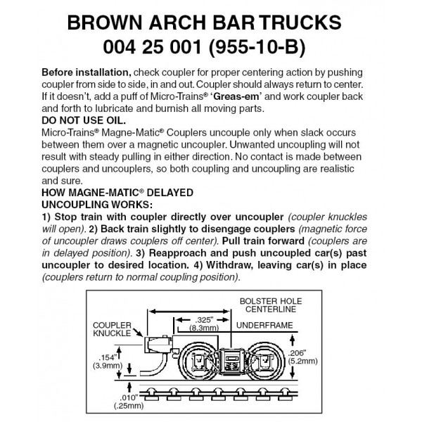 BROWN Arch Bar w/ short ext. couplers 10 pr Z Scale  (955-10B)