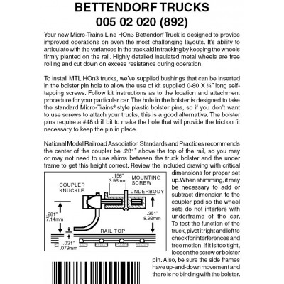 Bettendorf Trucks  no coupler 1 pr (892) 