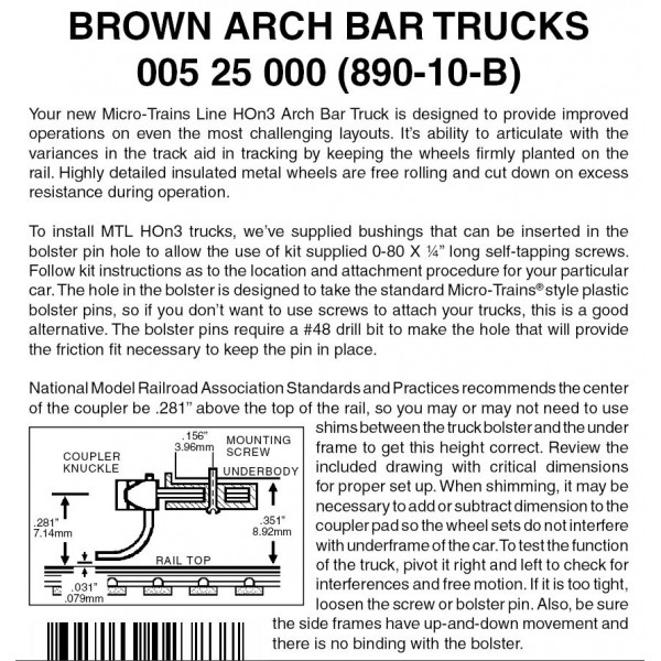 Arch Bar Trks, no cplr Brown 10 pr. (890-10B)