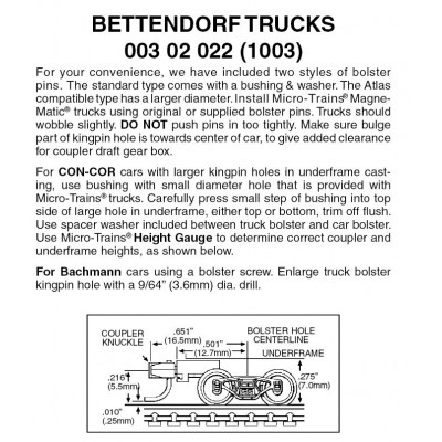 Bettendorf Trucks w/ med. ext. couplers 1 pr (1003)