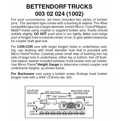 Bettendorf Trucks w/ long ext. couplers 1 pr (1002)