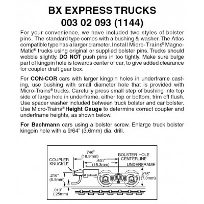 BX Express Trucks with med.(+) ext. couplers 1 pr (1144)