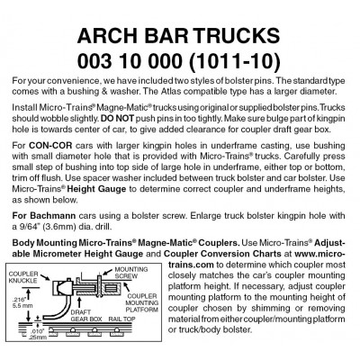 Arch Bar Trucks w/o couplers 10 pr (1011-10)