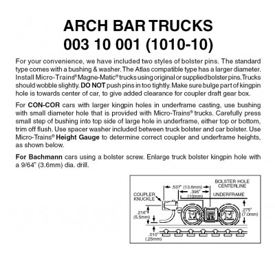 Arch Bar Trucks w/ short ext. couplers 10 pr (1010-10)