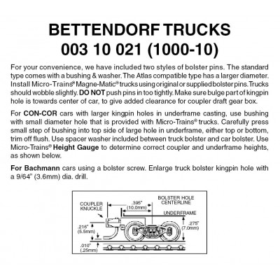 Bettendorf Trucks w/ short ext. couplers 10 pr (1000-10)