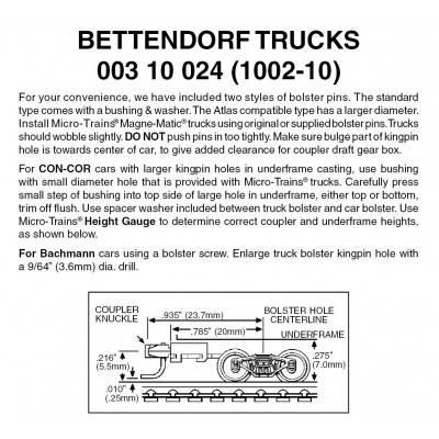 Bettendorf trucks with long ext. couplers 10pr (1002-10) 