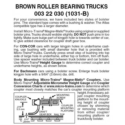 Roller Bearing Trucks w/o couplers Brown 1 pr (1031-B)