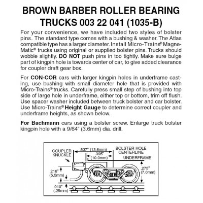 Barber Roller Bearing Trucks w/ sht ext.cplrs Brown 1 pr (1035-B)