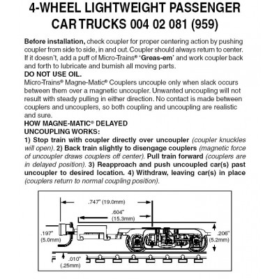 4-Wheel Lightweight Passenger Trucks w/coupler 1pr (959)